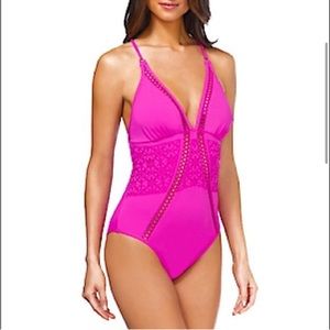 NWOT Ambrielle Hot Pink Embroidered one piece